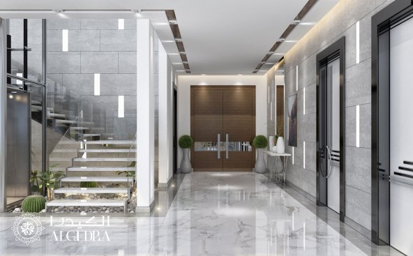 Entrance and staircase design in deluxe villa