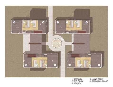 A ground floor plan of Echo Ridge Duplexes.