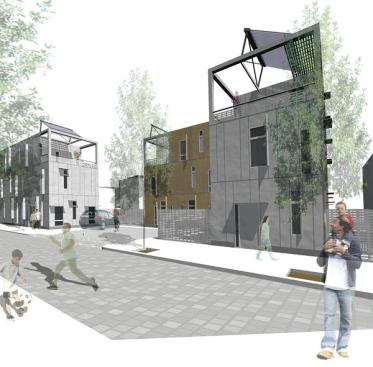 Sited along the Berks Street corridor, Sheridan Street Housing's 13 homes will be a revitalizing link between Temple University and North Philadelphia. Each house, though affordable, will employ sustainable features  such as solar hot water, green roofs, and ground-source heat pumps to minimize maintenance expenses and resource consumption. 