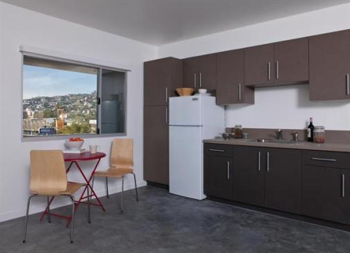 A unit interior. "It's a very dense building, and we wanted to get light and ventilation into every unit, "Tighe says.