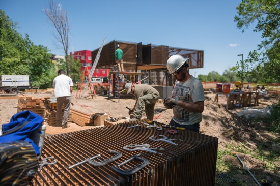Students fabricating steel