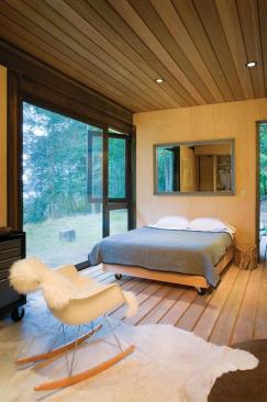 Cedar lining the interior came from a trestle bridge on nearby Vancouver Island. 