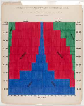 W.E.B. Du Bois Conjugal condition of American Negroes according to age periods , c . 1900 Exhibition copy of a statistical chart illustrating the condition of the descendants of former African slaves now in residence in the United States of America, Atlanta University. Ink and watercolor on paper. Daniel Murray Collection, Prints and Photographs Division, Library of Congress, Washington, D.C. Courtesy Library of Congress, Prints and Photographs Division Washington, D.C., Daniel Murray Collection