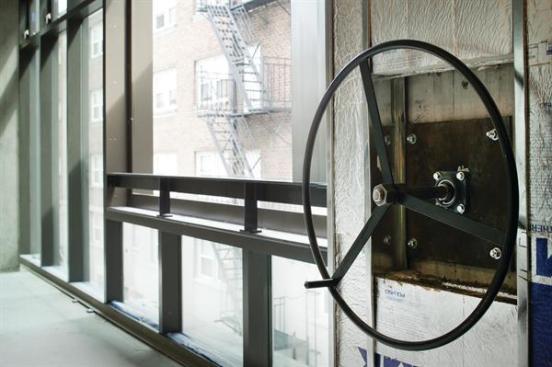 A construction shot of one of the hand wheels.