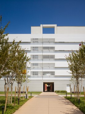 West pedestrian entry to Car Park 1 with view of interior atrium