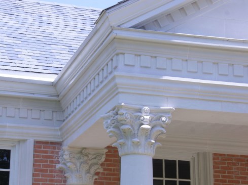 View of old, incorrect pediment and columns at entry porch BEFORE renovation