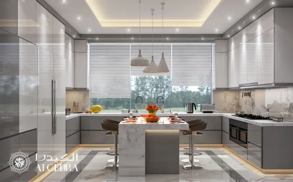 Contemporary style kitchen design in deluxe villa