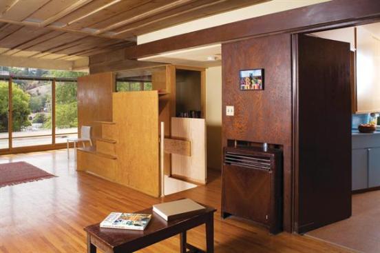 Wood and plywood surfaces were stained with Japan colors and rubbed with beeswax for a matte finish.