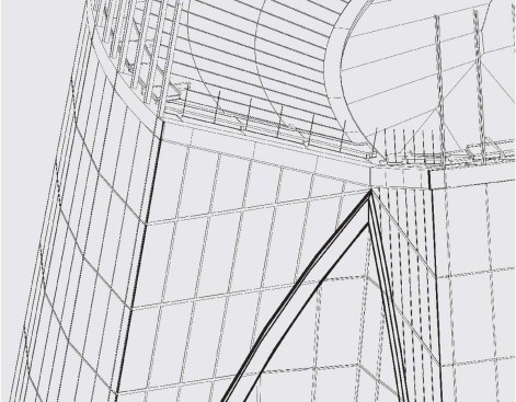 The design team used a variety of programs to create the drawings and renderings for the project. Construction documents were created in AutoCAD ADT 3.3, otherwise known as version 2002, but for certain elements, such as the dynamic Alpha and Omega walls, the team turned to 3-D modeling program Form Z, version 4.0, to help determine angles and potential stresses. Structural models for the entire structure were created in SAP 2000. 3D StudioMax was used to create 3-D renderings of the building at all times of day, and Adobe's Illustrator and Photoshop, version CS, were used to create color site plans and elevations.