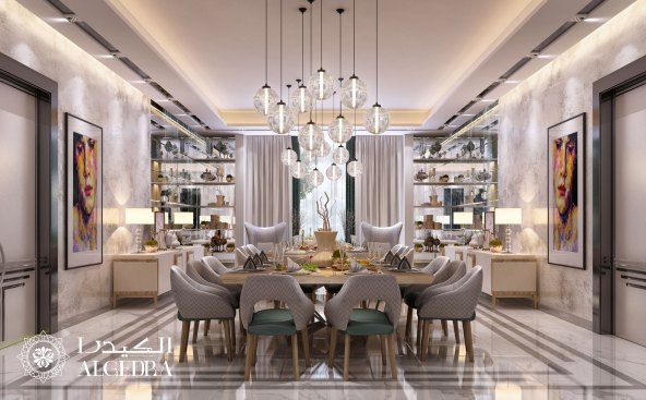 Contemporary style villa dining room interior 
