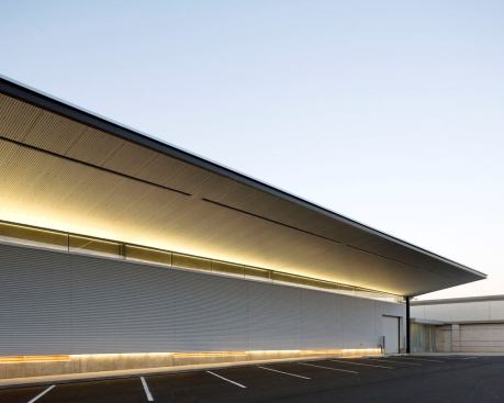 View of the warehouse facing northeast from the parking area.