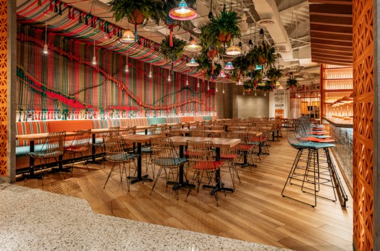 The unique flooring consists of carefully milled wood and terrazzo, artfully installed by Saladino.