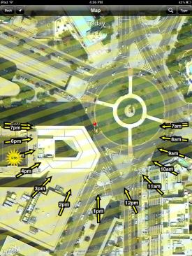 An overlay of solar path data on Google satellite image of ARCHITECT offices.