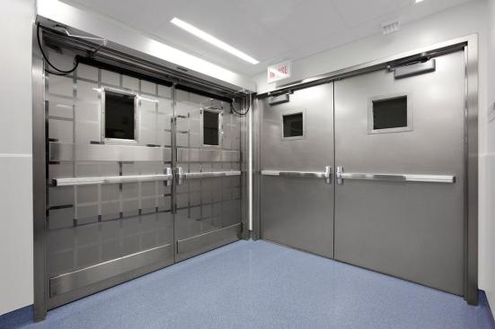 Stainless Steel Doors in Mirror Finish with ECO204D Eco-Etch pattern at UCSF Medical Center at Mount Zion, San Francisco, California