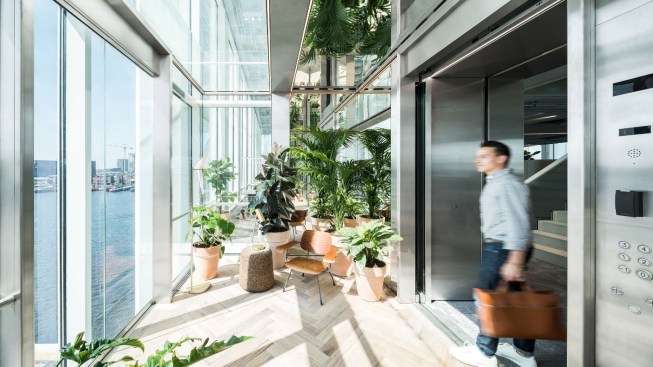 Entering the “lobby” elevator on the main floor