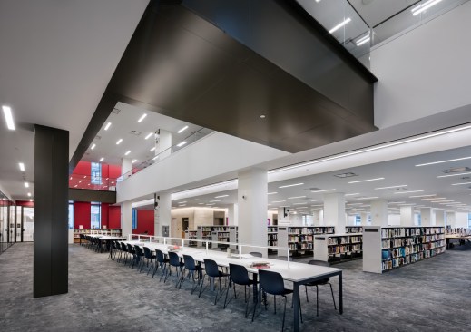 The new floor has pitched wood slat ceilings and contains a flexible 268-occupant conference and event center.
