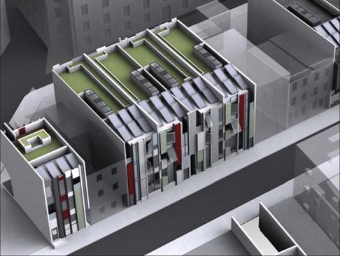 An 8-inch-deep green roof, a 6,000-gallon rainwater cistern, and a heat recovery unit promote energy efficiency and conservation.