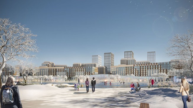 Central lake winter view render