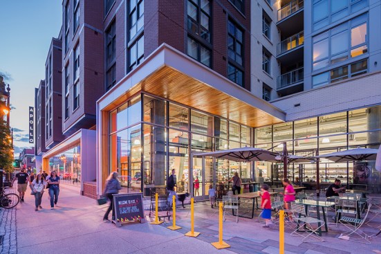 Streetscape at east entry to Whole Foods.
