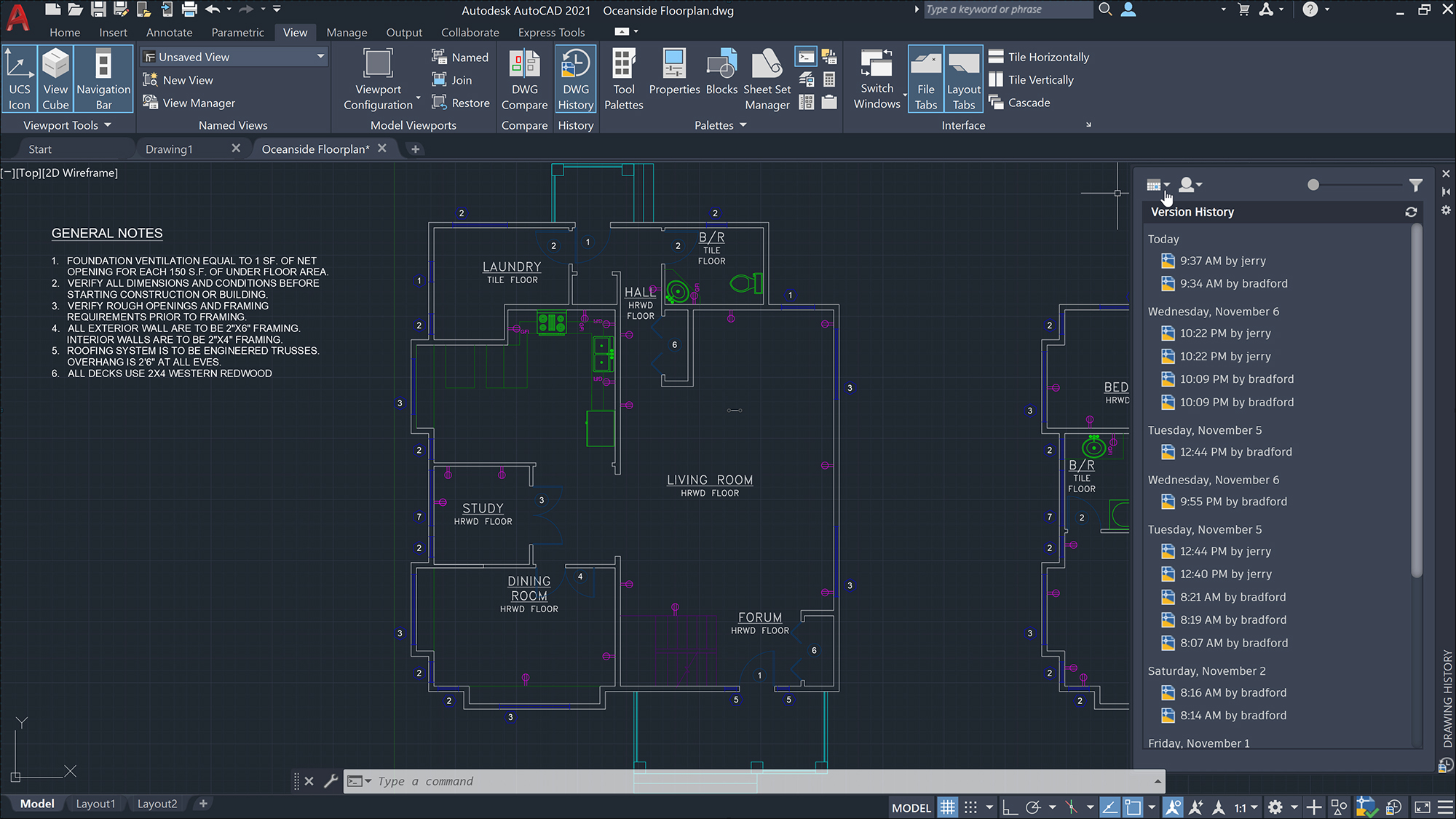 AutoCAD Drawing History screenshot