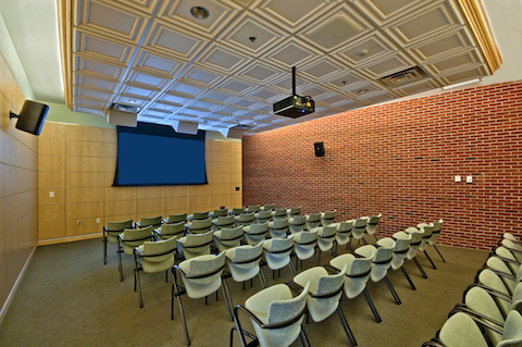 Chicago Metallic?s Planostile? Snap-in perforated metal ceiling panels, Infinity? Perimeter Trim, 15/16-inch Seismic 1200 Suspension System, and Monarch? GE panels were chosen.
