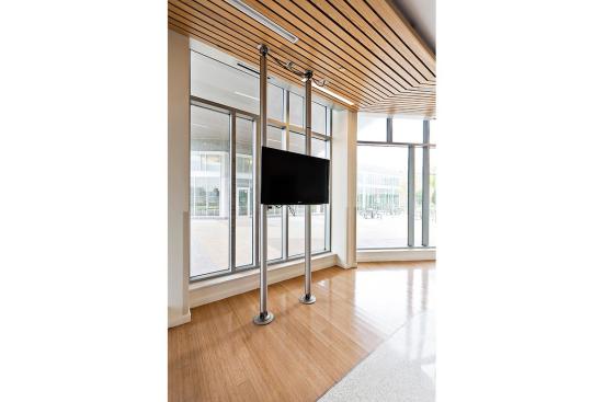 Profile One Information Kiosk shown in double-mast configuration with reinforced foot assemblies; monitors by others at Salem State University, Salem, Massachusetts