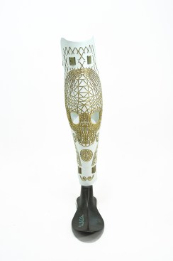 A prosthetic leg cover, designed and manufactured by McCauley Wanner and Ryan Palibroda for Alleles Design Studio