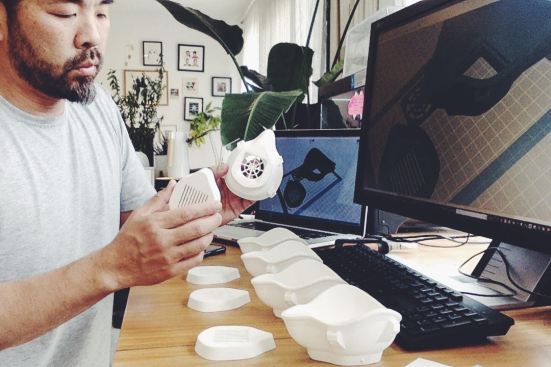 Alvin Huang with 3D printed face mask components