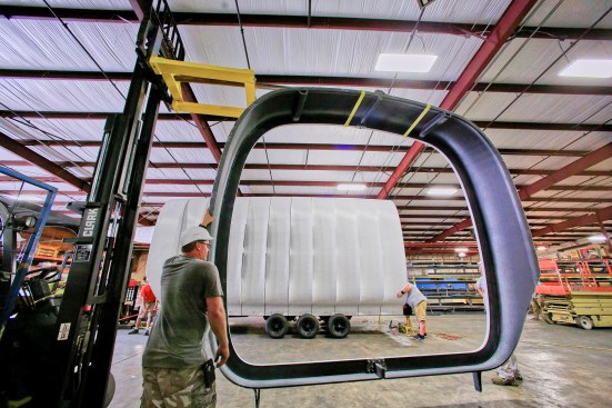 Two of the 3D-printed panels joined to form one of the ribs that comprises the tube-shaped enclosure.
