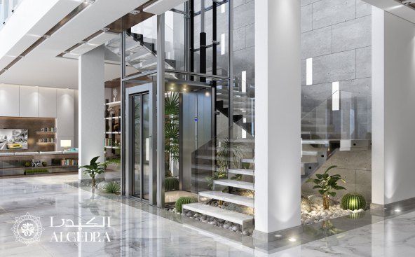 Elevator and staircase design in deluxe villa