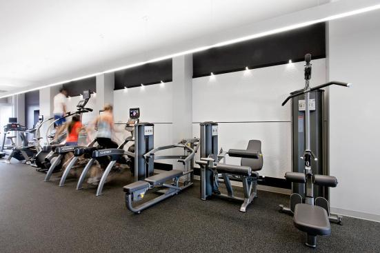 LEVELe Wall System with Capture panels; insets in Bonded Quartz, White with Waterfall pattern at Gracie Mews Pool & Health Club, New York, New York