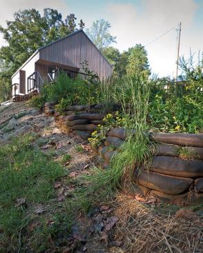 Planted terrace beds work with the existing topography to treat grey water and manage stormwater on site.
