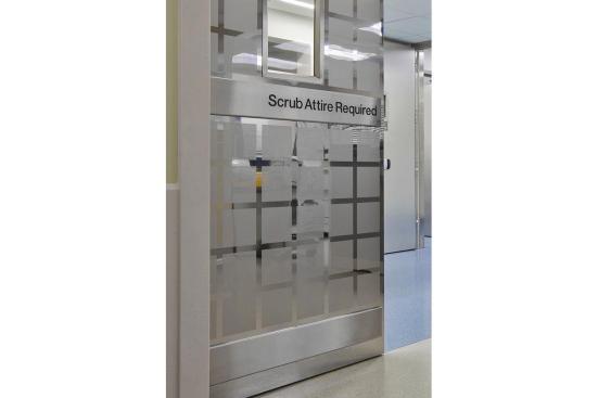Stainless Steel Doors in Mirror Finish with ECO204D Eco-Etch pattern at UCSF Medical Center at Mount Zion, San Francisco, California