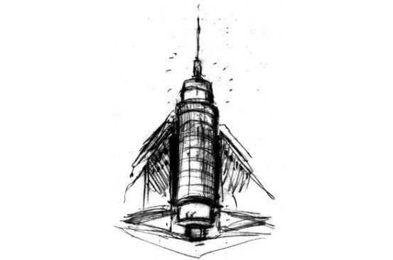 Concept sketch, corner. 