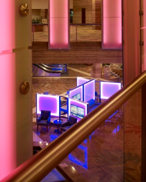 pods from mezzanine with lit panels