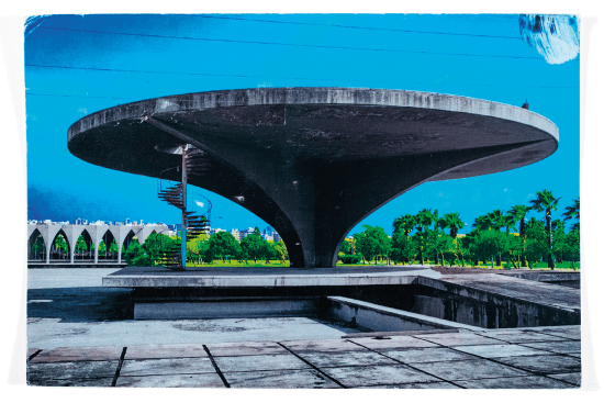Caitlin Berrigan, "Unfinished State" postcard, 2010–13, helicopter pad at Rachid Karami International Fair Park by Oscar Niemeyer, 1967–75, Tripoli, Lebanon. From the 2017 Individual Grant to Caitlin Berrigan for "Unfinished State."