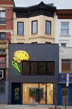 Front facade featuring Vermont slate and neon from Lite Brite Studios in Brooklyn, NY