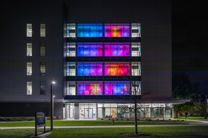 Custom light shows continually transform the mural’s appearance.