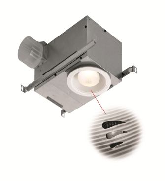 Broan-NuTone. The company’s recessed fan/lights now include a sensor that turns the fan on when it senses a quick rise in humidity then turns it off automatically. The Energy Star-rated unit looks like a traditional recessed light, but contains a concealed 70-cfm ventilation fan that operates at 1.5 sones. The auto shut-off feature is adjustable from five to 60 minutes or can be operated manually. The fan is UL listed for use over the tub or shower. 
www.broan.com. 
–Katy Tomasulo