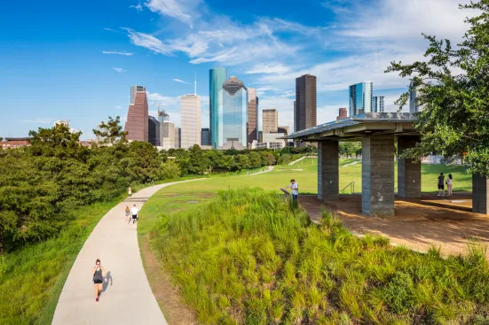View of the Houston skyline from Buffalo Bayou Park