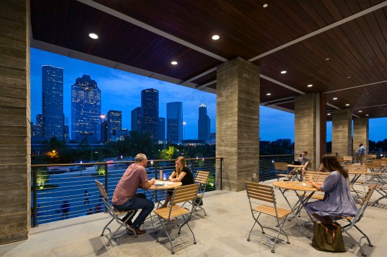 The Water Works pavilion at the east end of the park also has outdoor seating, and offers panoramic views of the skyline.