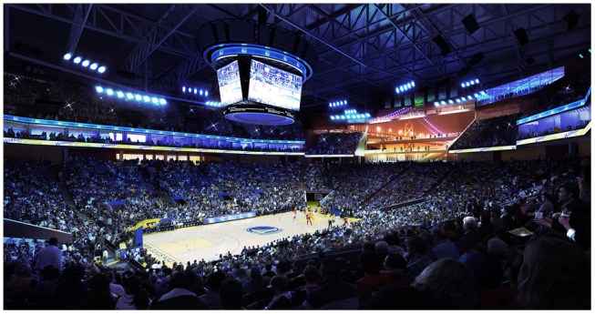 Interior rendering of Golden State Warriors' new court, with capacity for 18,000.