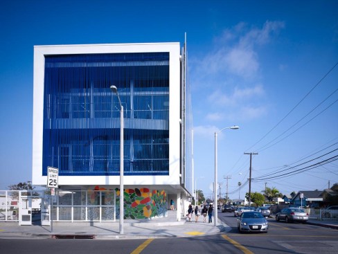 West facade with vertical louvers.