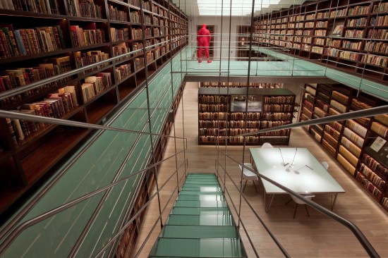 A view from the upper level of the library.