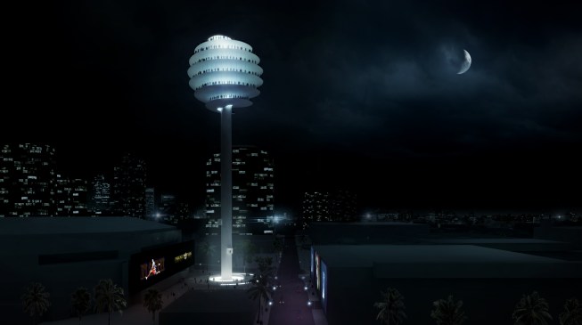 Rendering of the tower at night.
