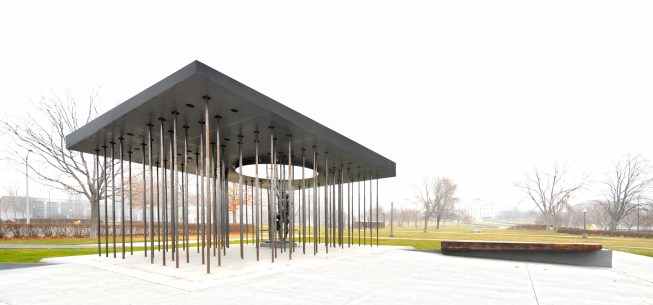 View of pavilion and bench