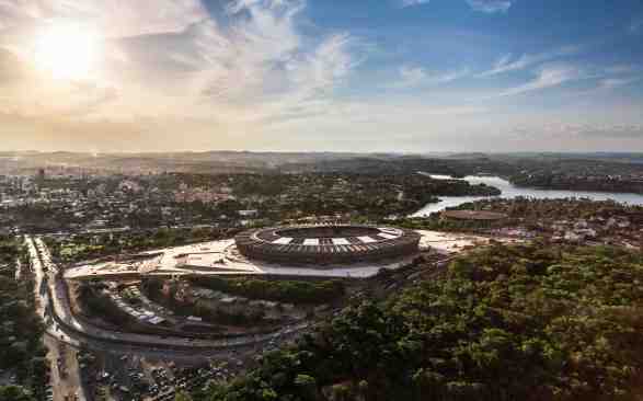 Aerial view of Mineirao Stadium in Belo Horizonte, Brazil.