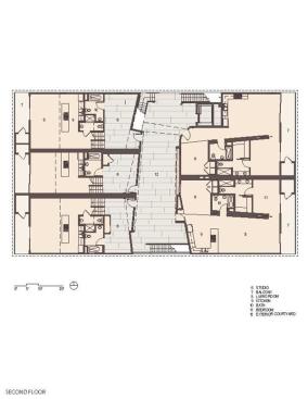 A floor plan of the buildings second level.