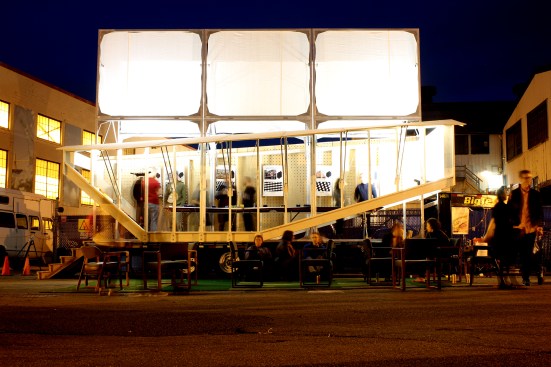 The Circus for Construction is a traveling event space for exhibiting works of architecture and art that can be hitched to the back of a truck. So far, it has traveled to Boston, New York, Buffalo, N.Y., and Ithaca, N.Y. 