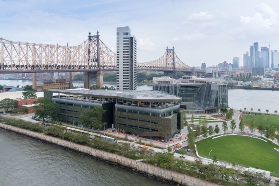 View of the new Cornell Tech campus from the west, with the Bloomberg Center in the foreground.